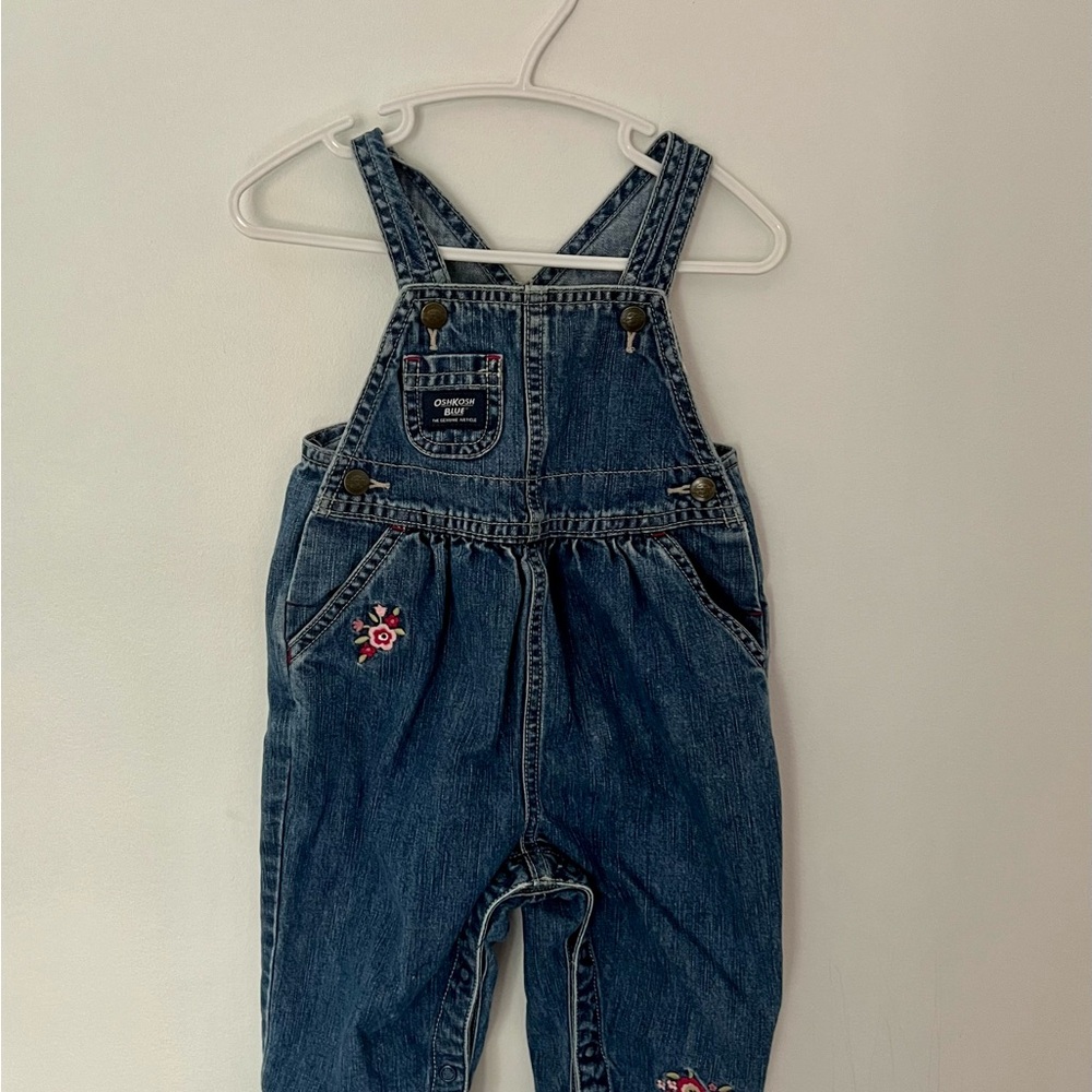 Vintage OshKosh B’gosh Blue Denim Overalls w/ Floral Embroidery – Toddler